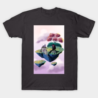 Beautiful fantasy art of a floating land with flowers T-Shirt